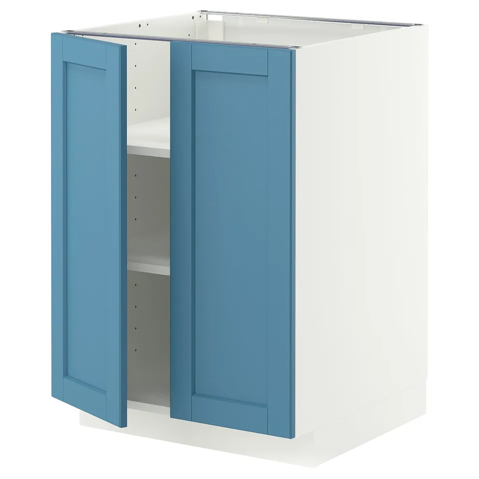 METOD Base cabinet with shelves/2 doors, white/Lerhyttan blue, 60x60 cm