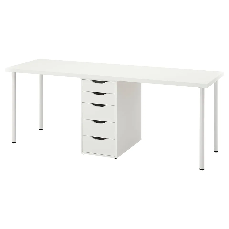 LAGKAPTEN desk: white, rectangular top, 4 drawers, adjustable legs, minimalist, large workspace