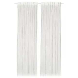 BERGNEJLIKA net curtains, 1 pair, white/with heading tape, 145x300 cm