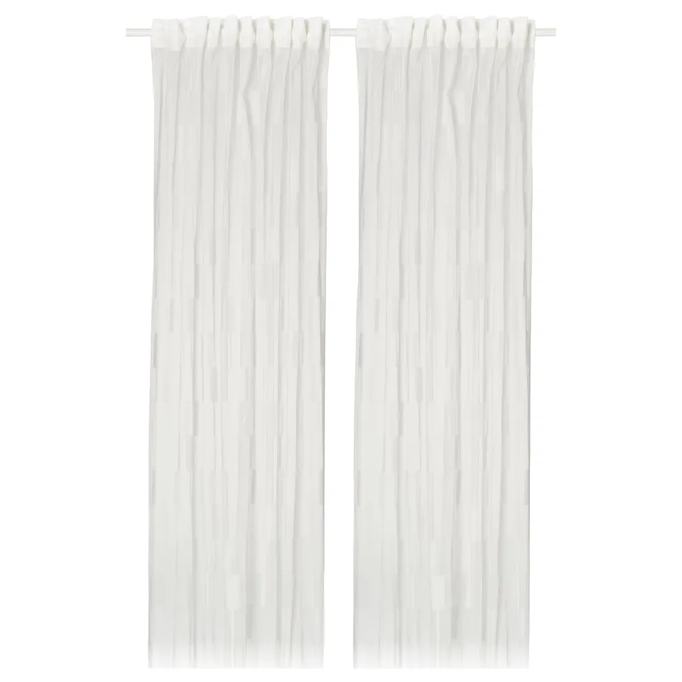 BERGNEJLIKA Net curtains, 1 pair, white/with heading tape, 145x300 cm