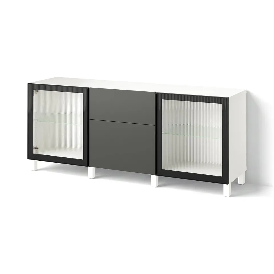 BESTÅ Storage combination with drawers, white Lappviken/Stubbarp/Fällsvik anthracite, 180x42x74 cm