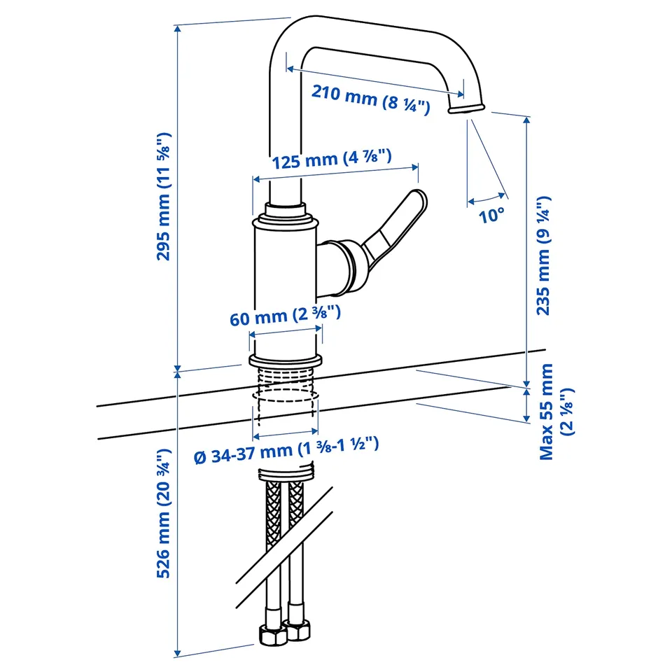 part: TAKSJÖN kitchen mixer tap single side lever