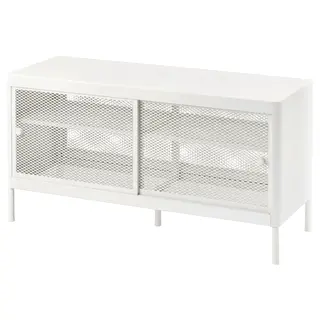 MACKAPÄR storage bench with sliding doors, white, 100x37x52 cm