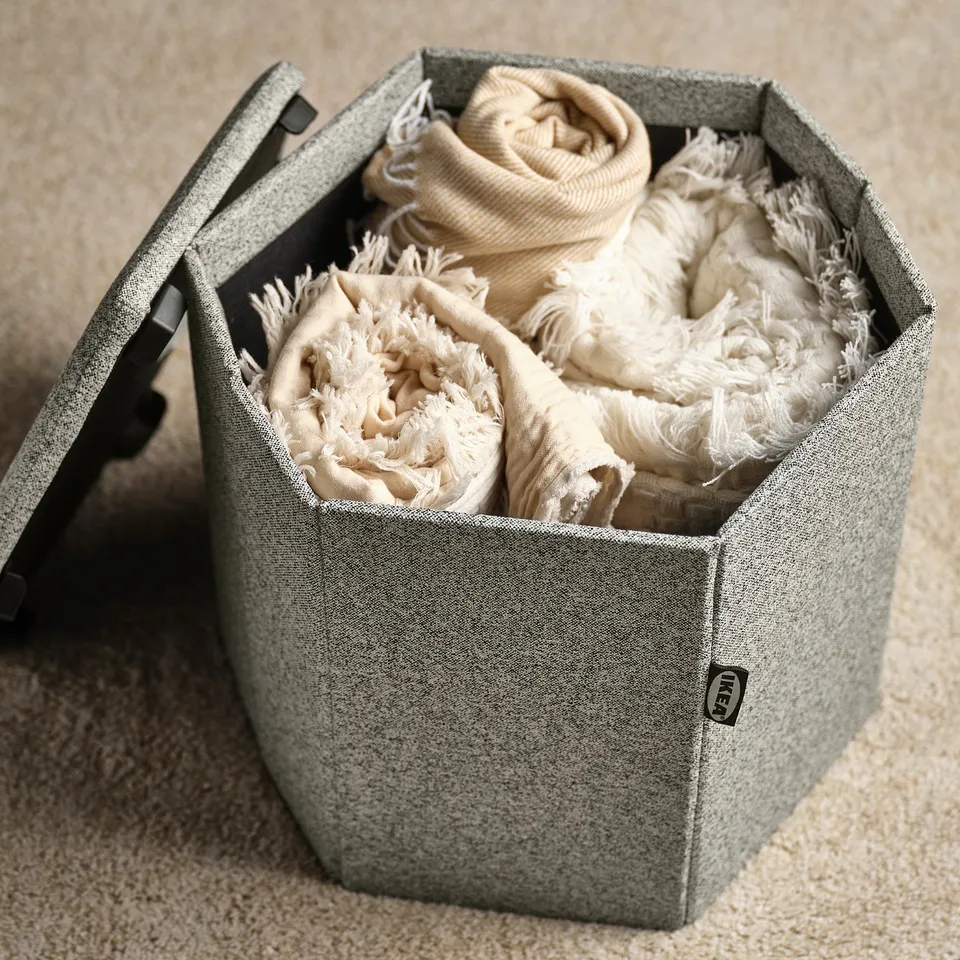 KJUGE Pouffe with storage, Öreryd grey-beige