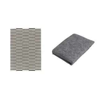 STOCKHOLM/STOPP set: rug, flatwoven + rug underlay with anti-slip, handmade/striped grey, Length 350 x Width 250 cm