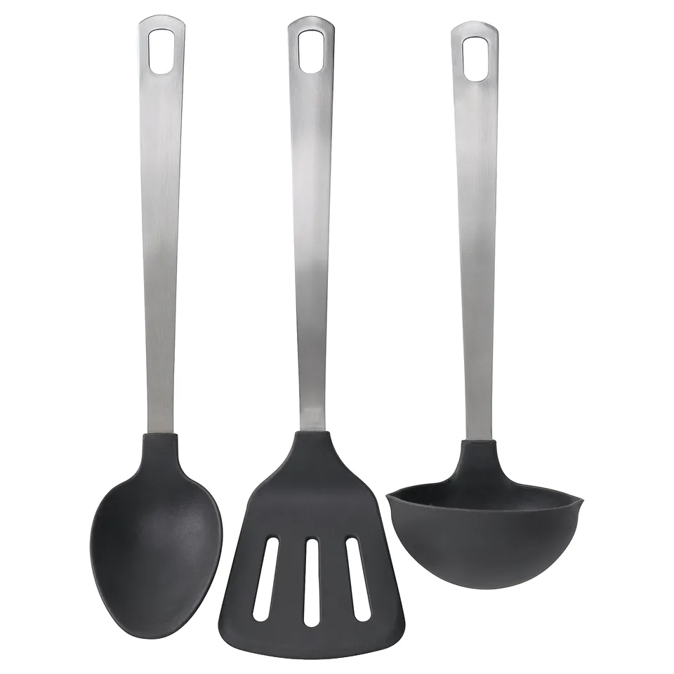 DALAFÅR 3-piece kitchen utensil set, stainless steel/black-grey