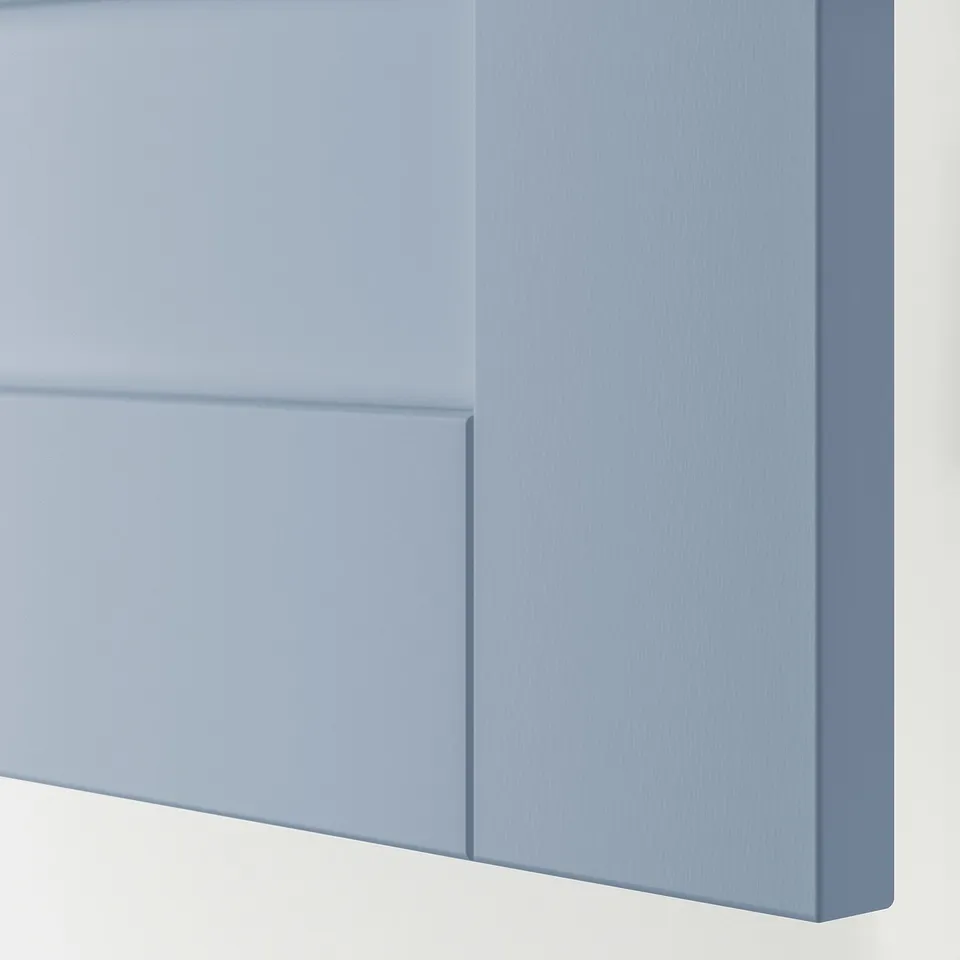 Blue cabinet door, smooth finish. Modern styling, high-quality material.