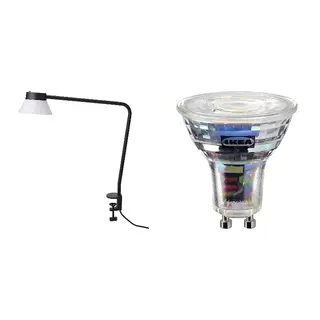 SAMBORD/SOLHETTA set: desk lamp + LED bulb GU10 345 lumen, black/white + dimmable, Height 46 x Length 46 cm