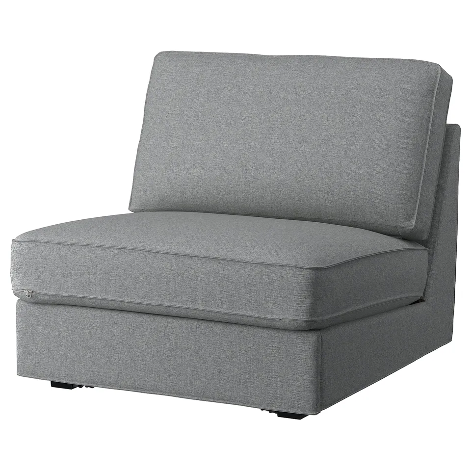 KIVIK grey sofa-bed: modern, compact, 1-seat, soft fabric, no armrests, versatile for small spaces.