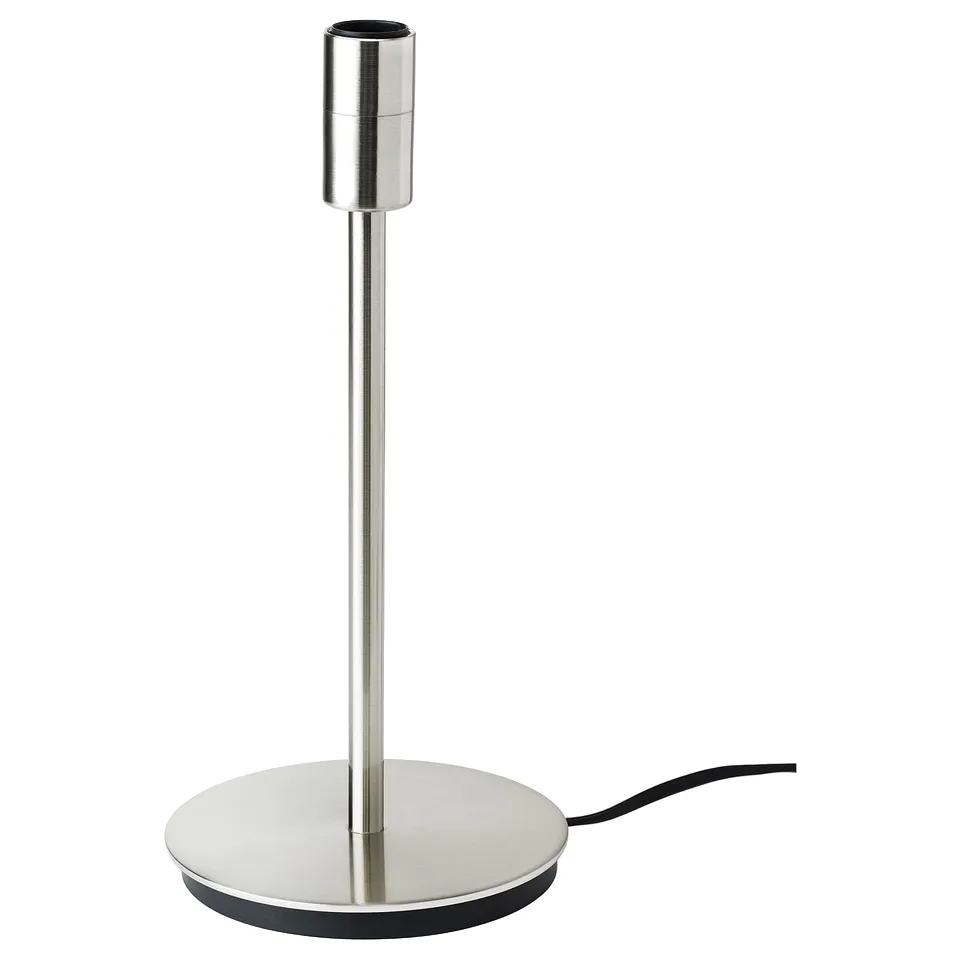 SKAFTET lamp base, modern design, silver, steel & plastic, cylindrical, minimalist.