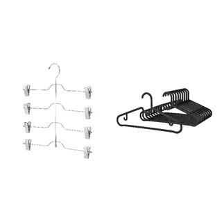 SPRUTTIG/VAJSING set: trouser/skirt hanger with 4 tiers + hanger, chrome-plated + black, Length 38 x Width 35 cm