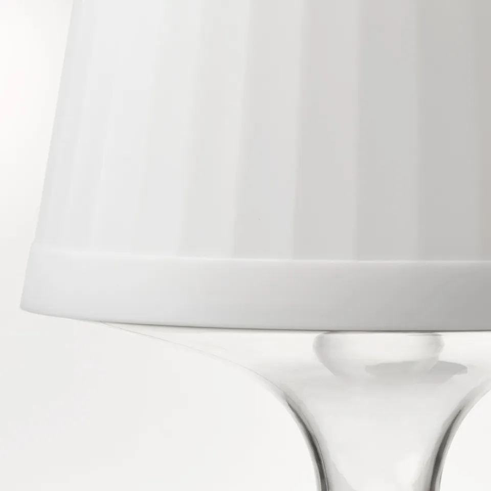 A sleek, modern lamp with a smooth white shade and vintage-inspired base, providing high-quality, durable design.