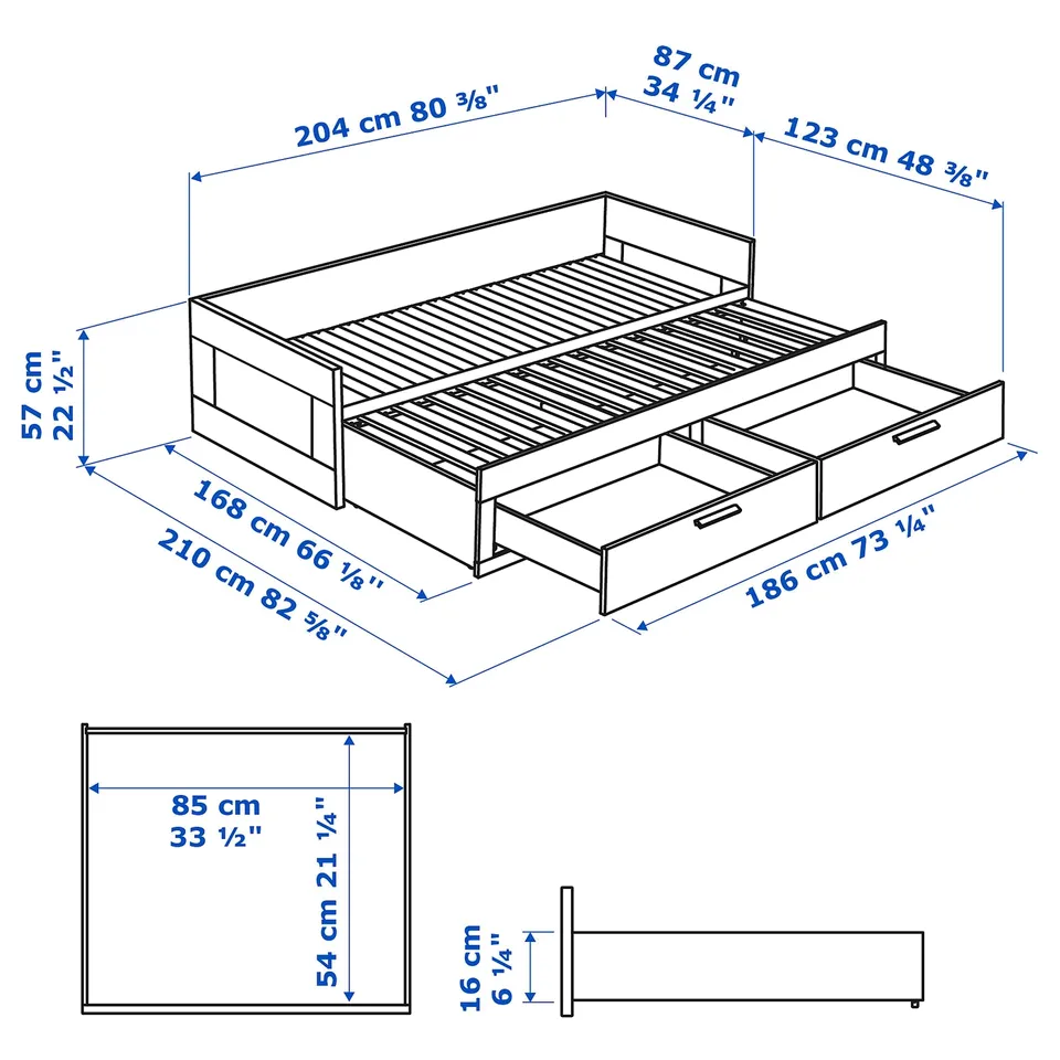Illustration with measurements for the product: BRIMNES.