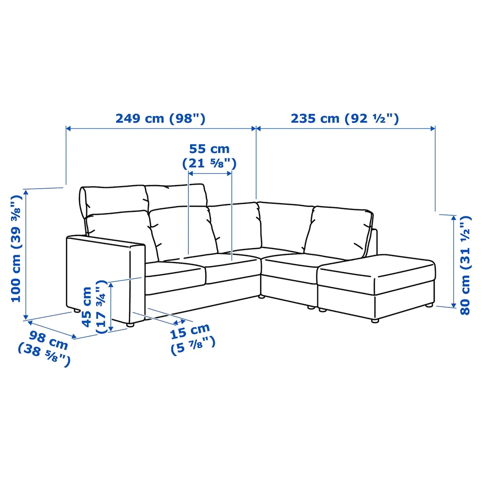 Illustration with measurements for the product: VIMLE.