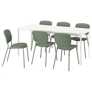 VIHALS / VIHALS table and 6 chairs, white/green Tibbleby grey-green, 120/180x74 cm