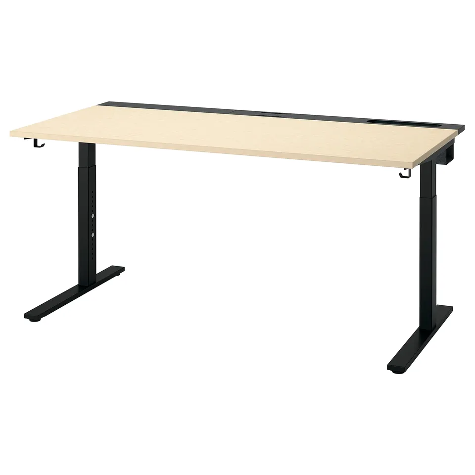 Birch desk with steel legs, adjustable and ergonomic