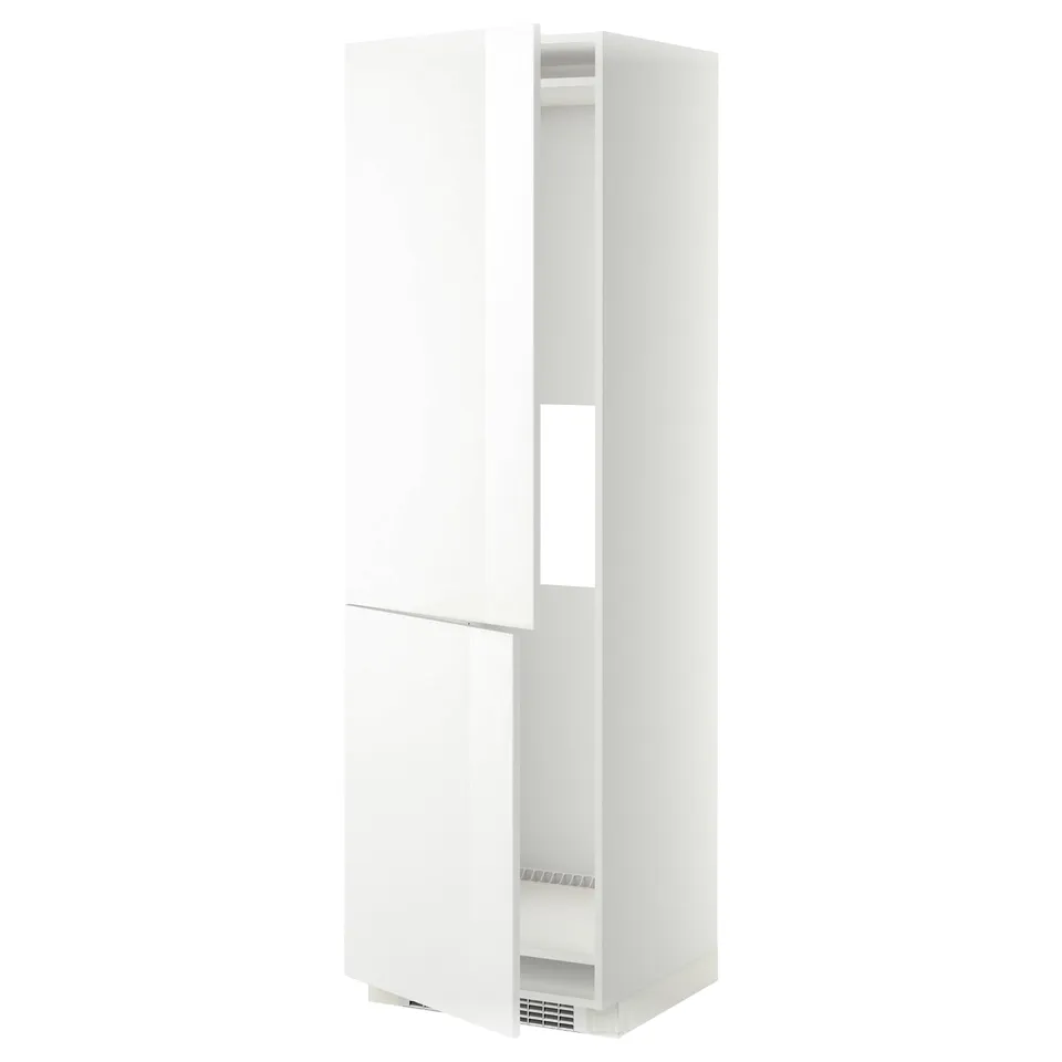 Ikea METOD white kitchen cabinet, glossy door, adjustable shelves, square shape, modern design.