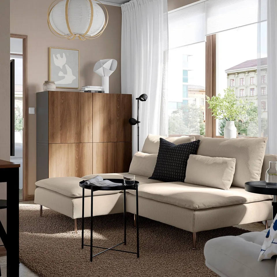 SÖDERHAMN 2-seat sofa with chaise longue, Kelinge dark blue