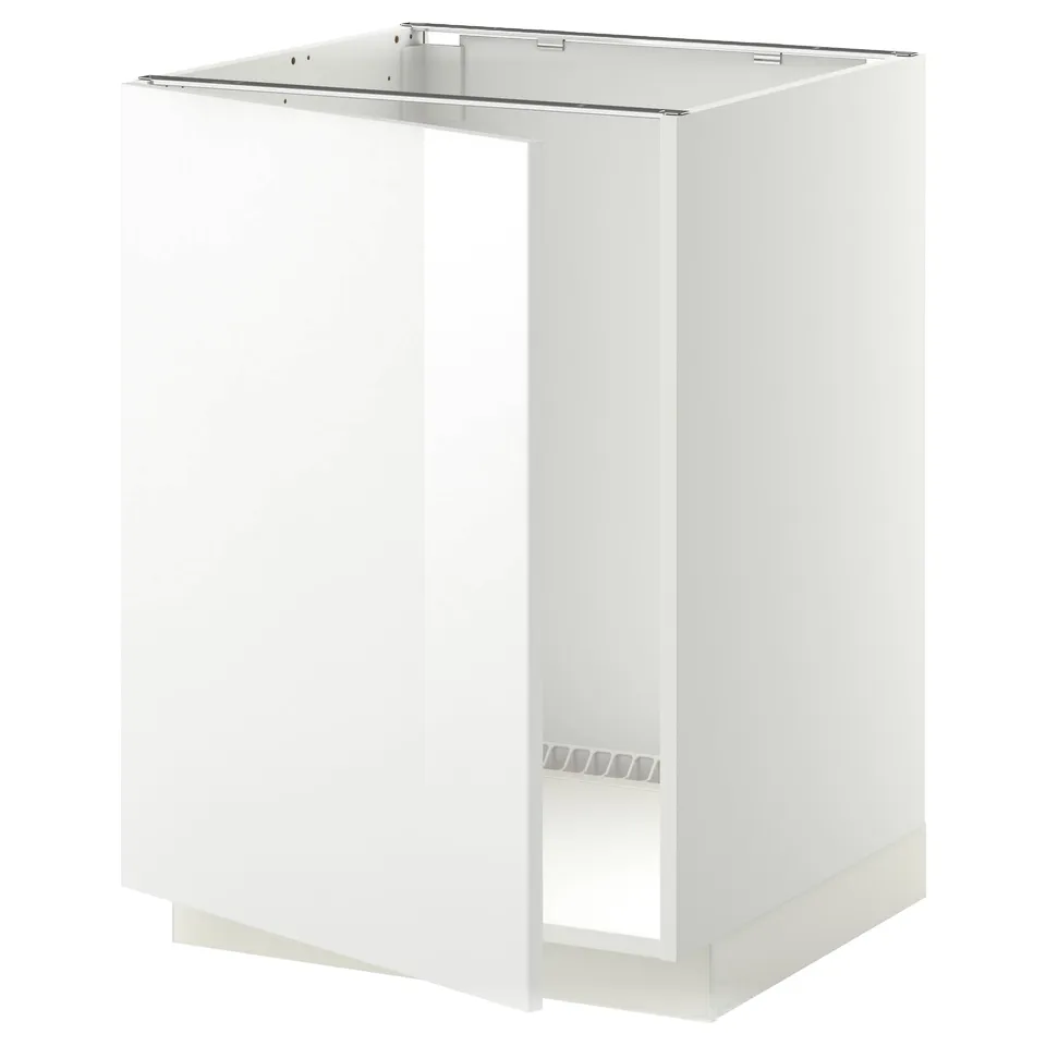 White kitchen cabinet, modern design, high gloss, square shape, no handles.