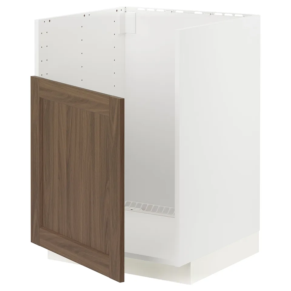 METOD kitchen cabinet: white frame, walnut door, rectangular shape, modern design.