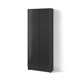 BILLY / HÖGBO bookcase with glass doors, black oak effect, 80x30x202 cm