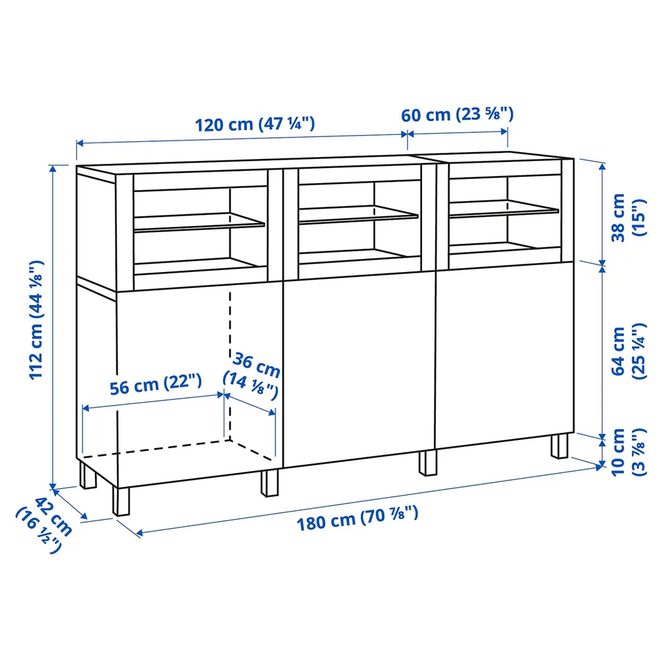 Illustration with measurements for the product: BESTÅ.
