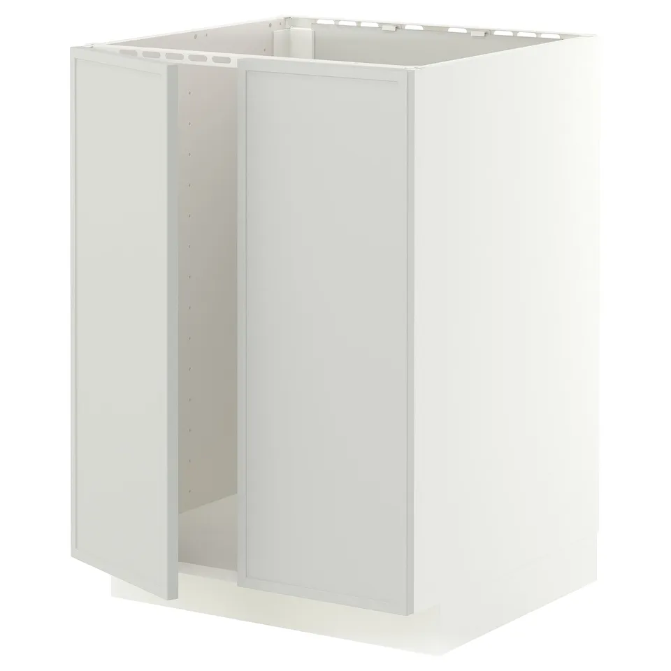 METOD Base cabinet for sink + 2 doors, white/Aspudden light grey, 60x60x80 cm