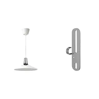 FYRTIOFYRA/FÖRUT set: pendant lamp + pendant/ceiling lamp hook, chrome effect/white, 38 cm