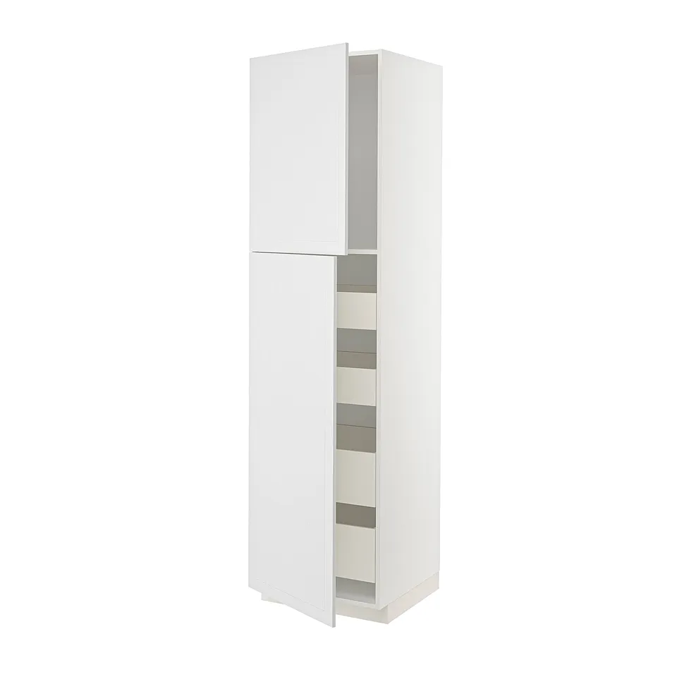 White METOD kitchen cabinet with stensund fronts, sleek and modern design, includes drawers and shelves.