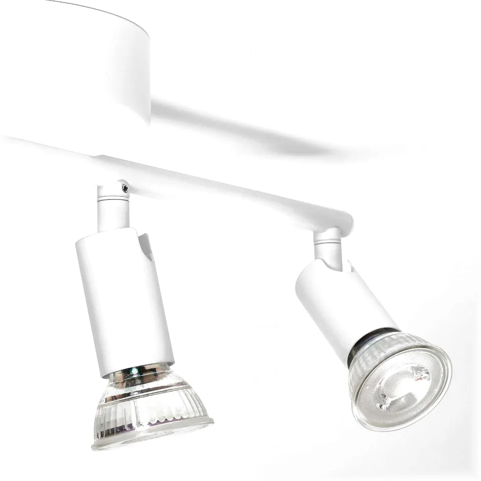 Modern ceiling track lighting with 4 adjustable spotlights, perfect for directing light precisely. Sleek, white design, ideal for various rooms.