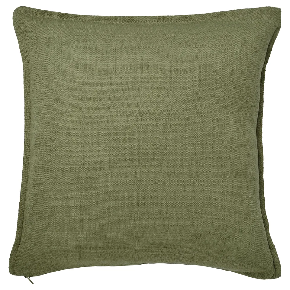 Olive-green textured cushion, zip closure.