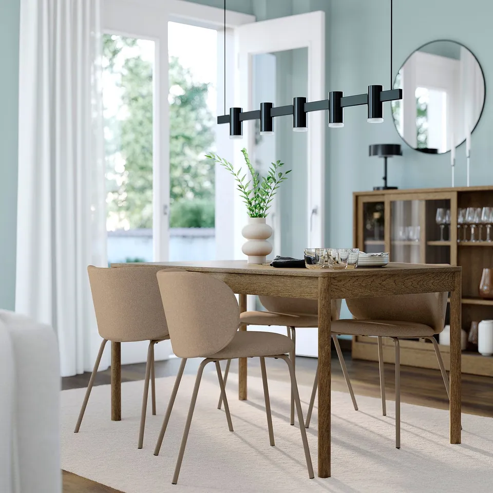 TONSTAD / KRYLBO Table and 4 chairs, brown stained oak veneer/Tonerud dark beige, 140/196x85 cm