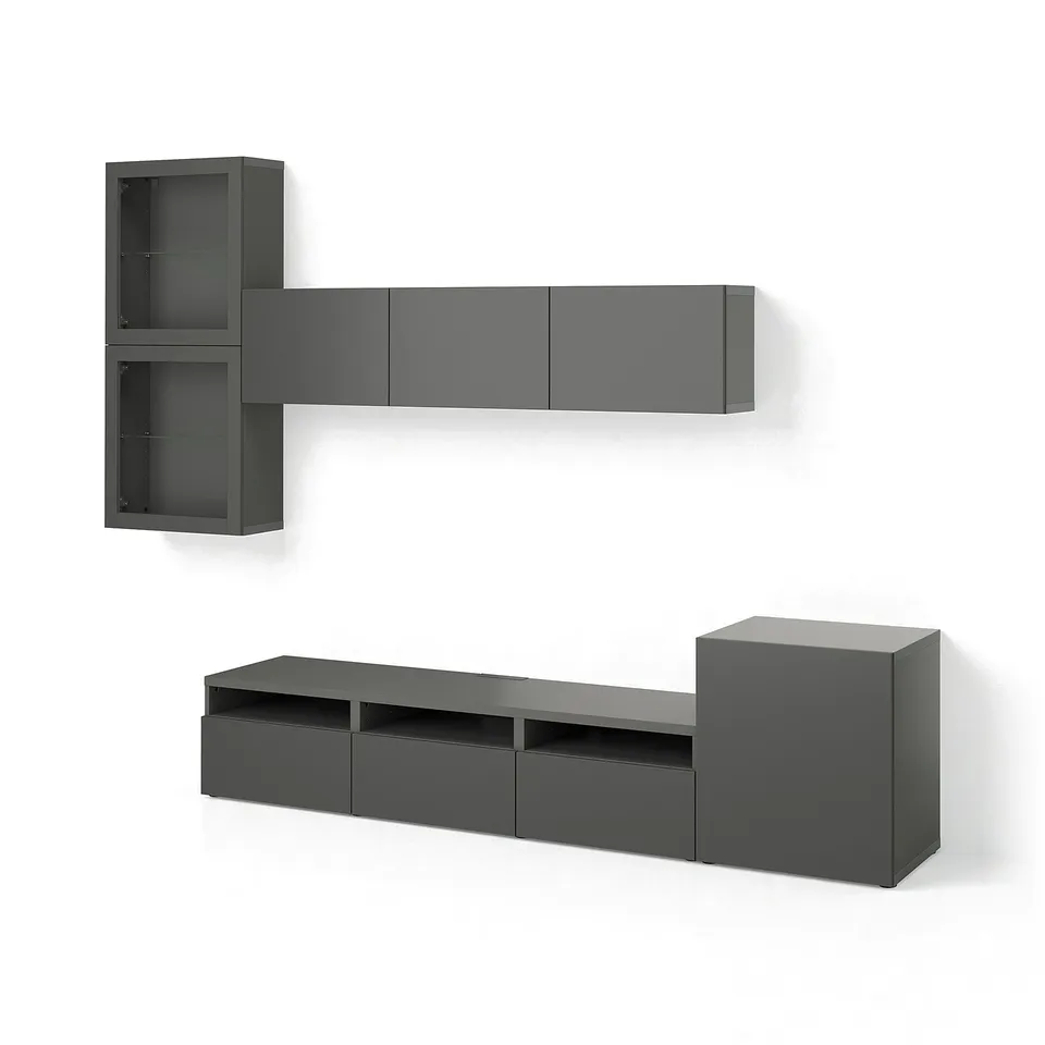 BESTÅ TV storage combination/glass doors, dark grey Lappviken/Sindvik dark grey, 300x42x211 cm