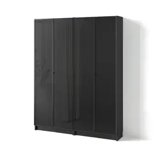 BILLY / HÖGBO bookcase combination w glass doors, black oak effect, 160x202 cm