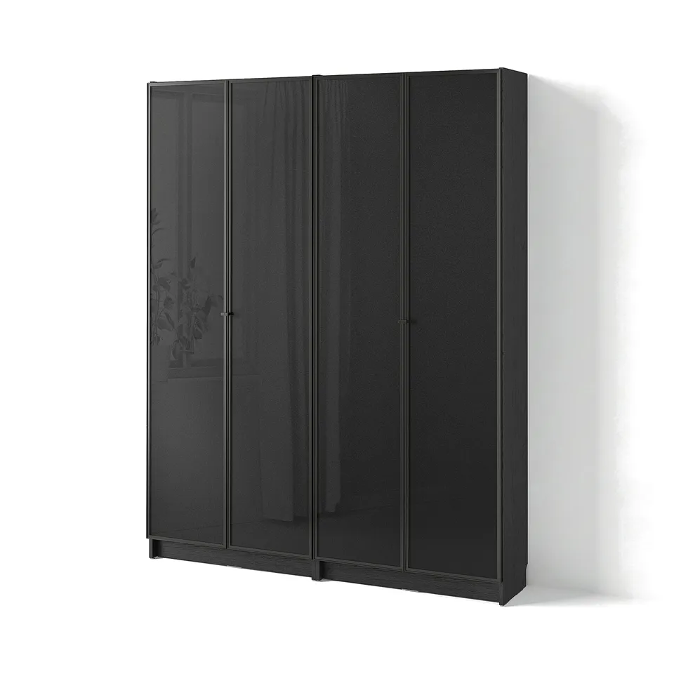 BILLY / HÖGBO Bookcase combination w glass doors, black oak effect, 160x202 cm