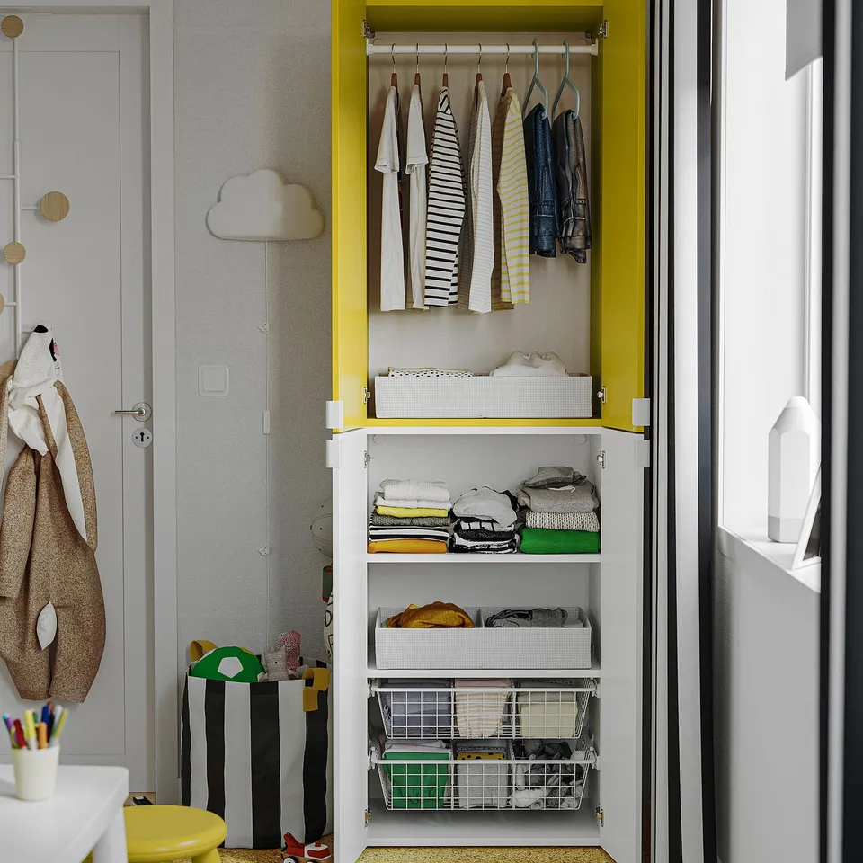 LASTARE Storage combination, white/yellow, 60x42x201 cm