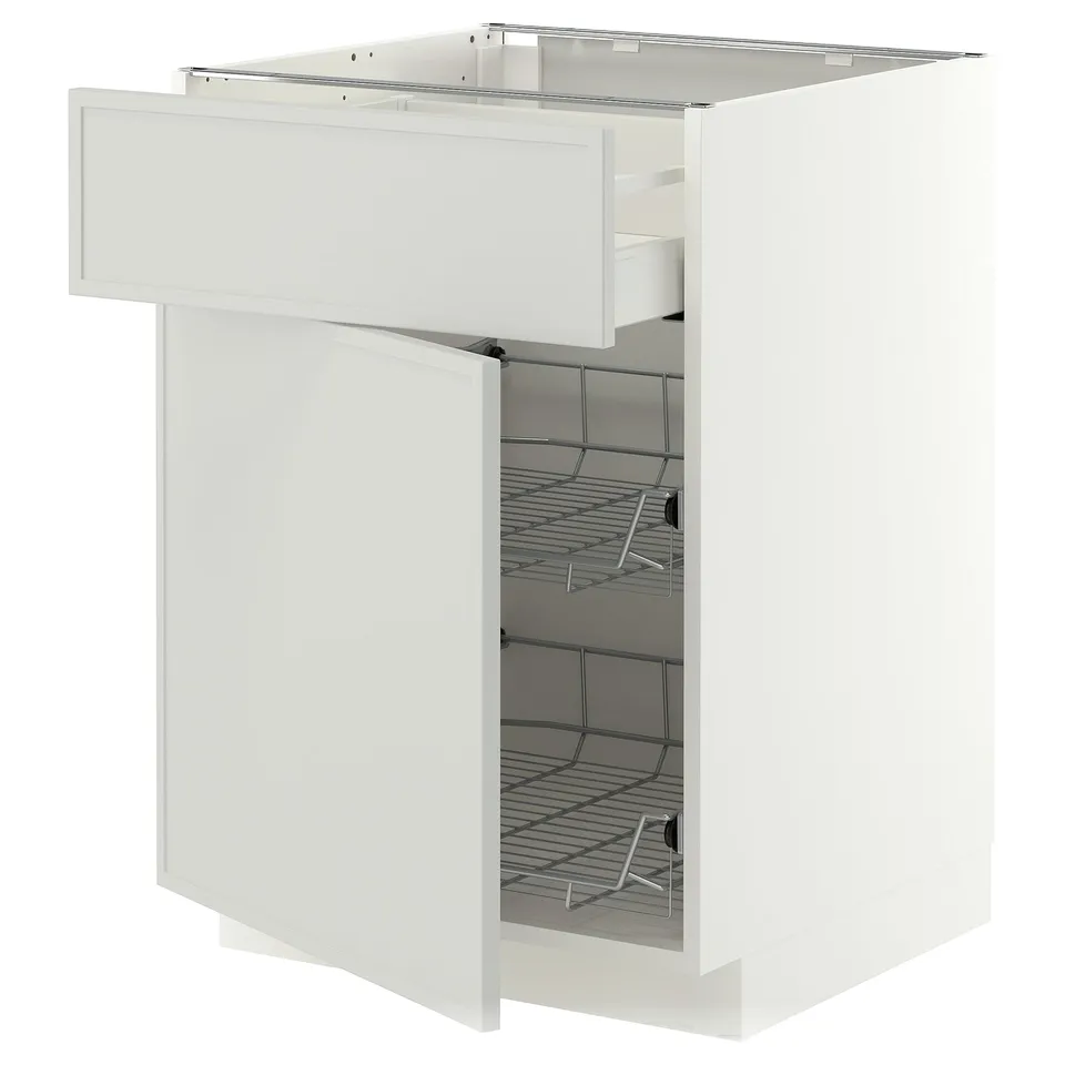 METOD / MAXIMERA Base cab w wire basket/drawer/door, white/Aspudden light grey, 60x60x80 cm