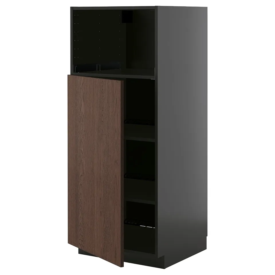METOD High cabinet f built-in appliances, black-grey/Sinarp brown, 60x60x140 cm