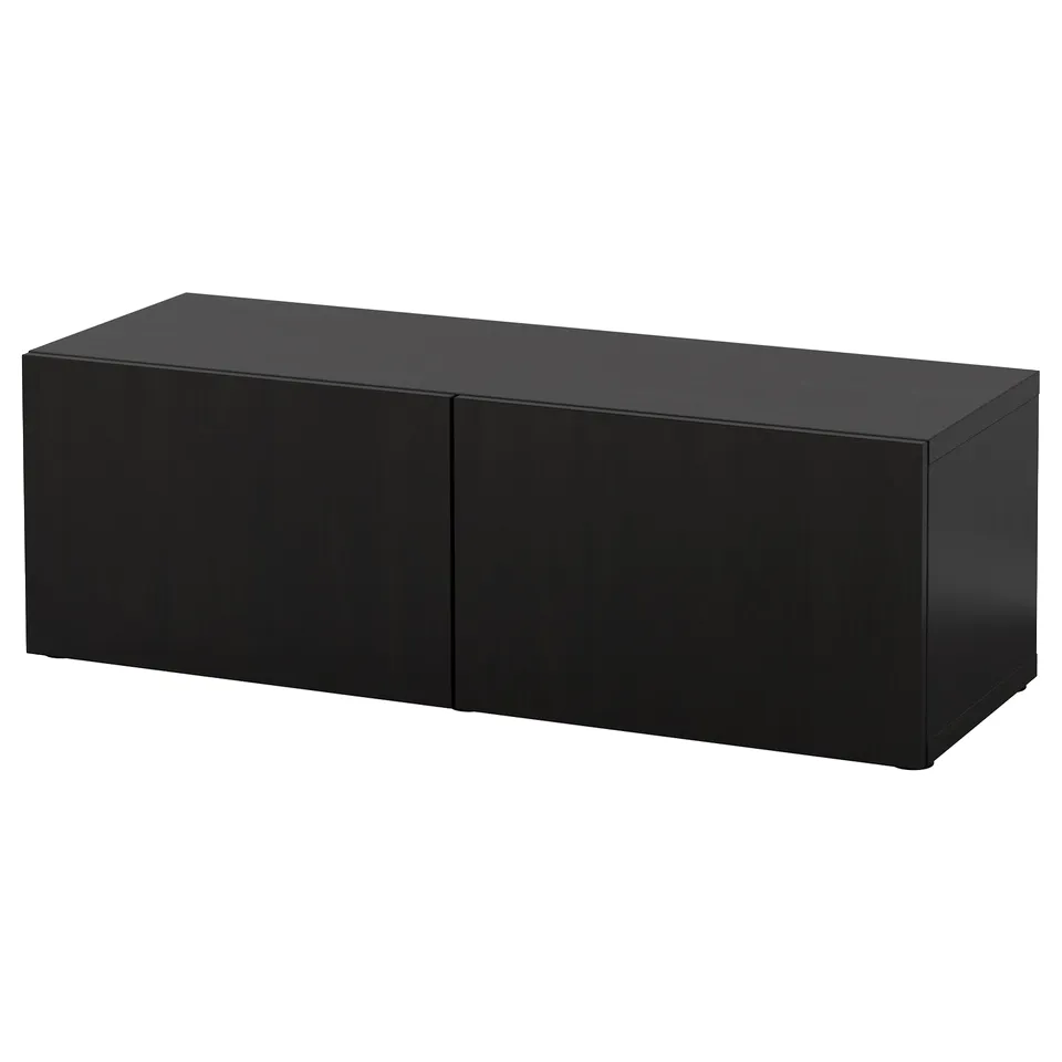 Black BESTÅ storage unit, rectangular with two doors, sleek modern design.
