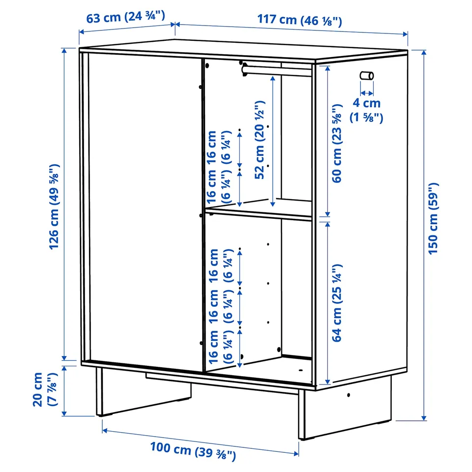 Illustration with measurements for the product: GLAMBERGET.