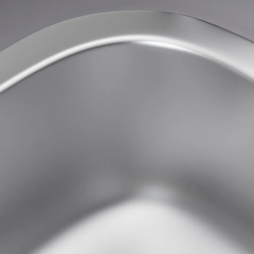 Close-up of a polished stainless steel sink bowl, smooth and reflective.