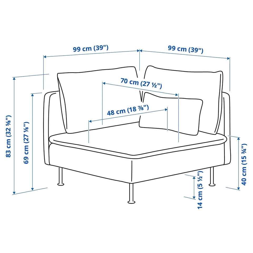 Illustration with measurements for the product: SÖDERHAMN.