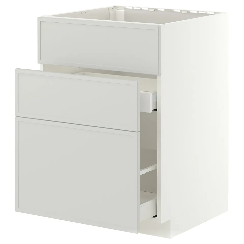 METOD / MAXIMERA Base cab f sink+3 fronts/2 drawers, white/Aspudden light grey, 60x60x80 cm