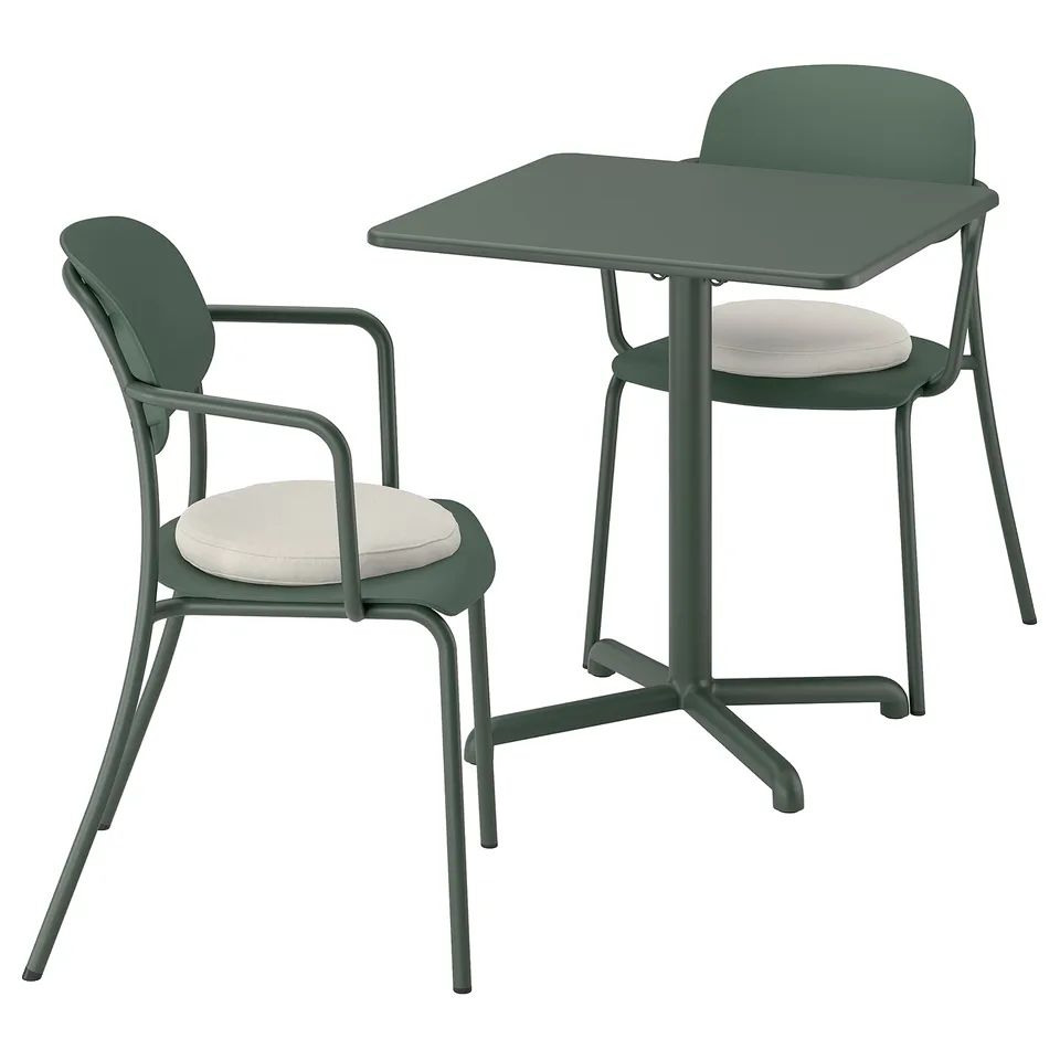 VISINGSÖ / VISINGSÖ Table and 2 chairs, outdoor deep green/deep green Frösön/Duvholmen beige, 70x70 cm