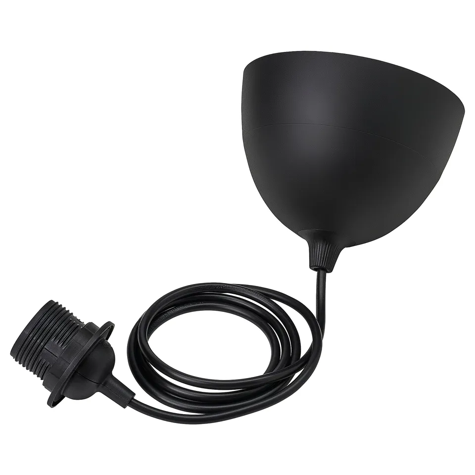 Black HAVSDJUP cord set with recycled plastic, for pendant lamps.