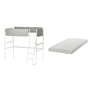 VITVAL/ÅFJÄLL set: loft bed frame + foam mattress, white/light grey + firm/white, 90x200 cm