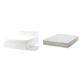SONGESAND/VATNESTRÖM Bed with 26cm thick mattress, pocket sprung, natural materials,5 comfort zones, extra firm, white/Lönset + extra firm/natural, Length 207 x Width 163 cm