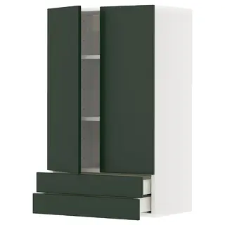 METOD / MAXIMERA wall cabinet w 2 doors/2 drawers, deep green + white, 30x80 cm