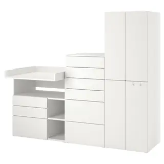 SMÅSTAD / PLATSA storage combination, white white/with changing table, 210x79x181 cm