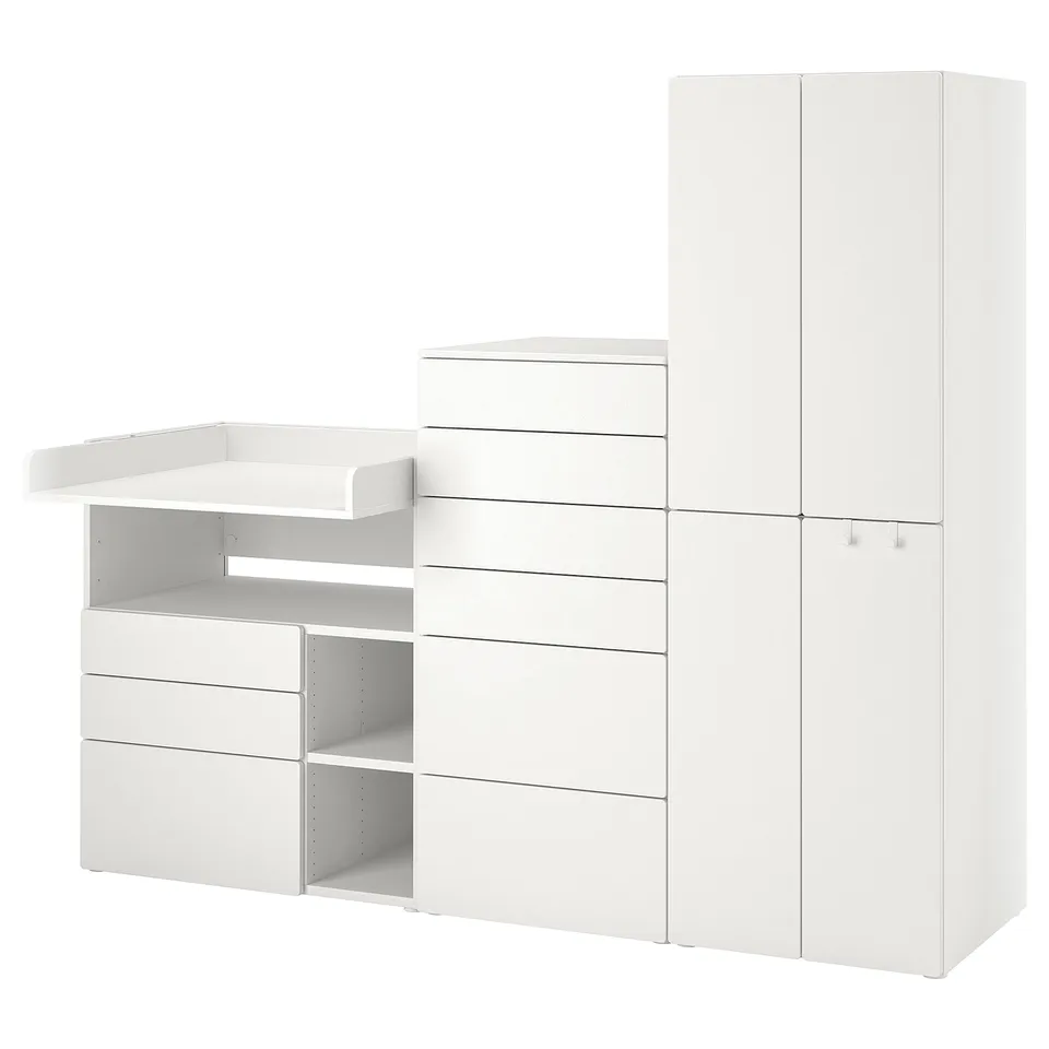 Baby changing station with storage & convertible table.